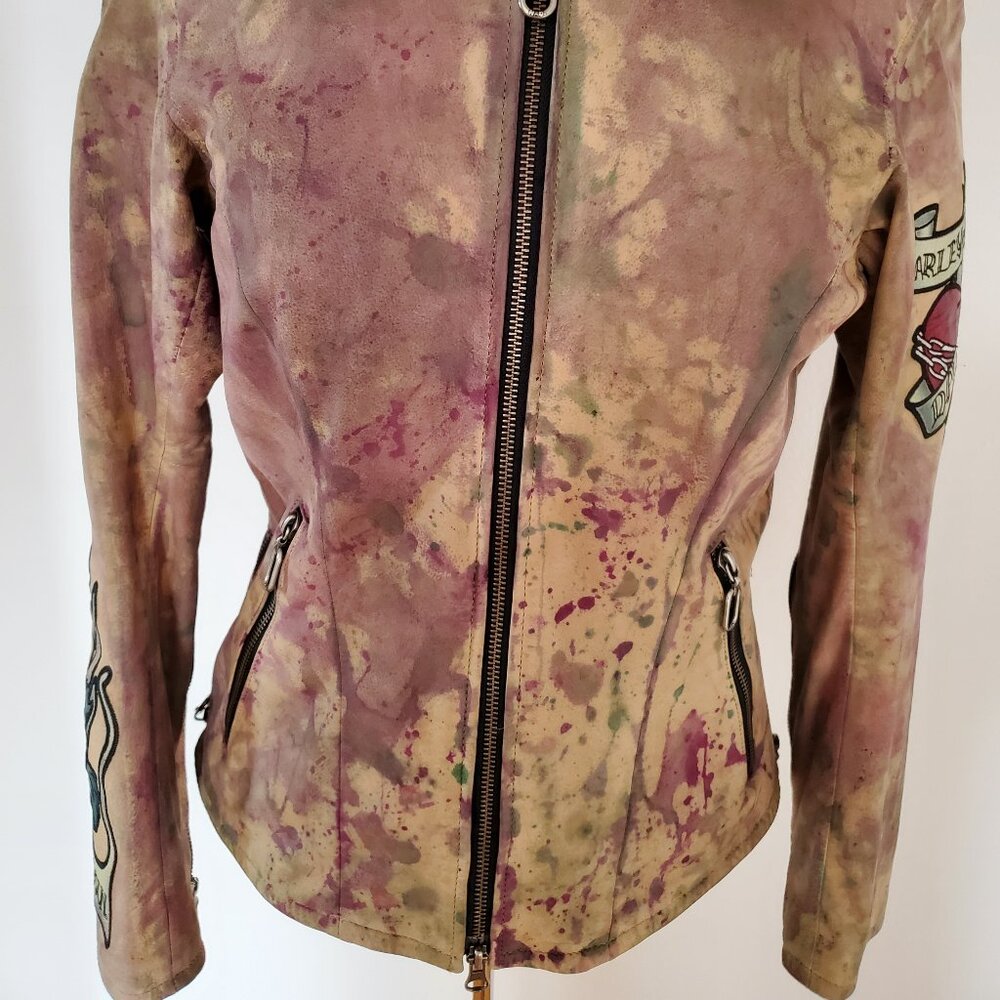 Harley suede Leather motorcycle jacket tan beige brown red gray green black 4 6 - Picture 10 of 13